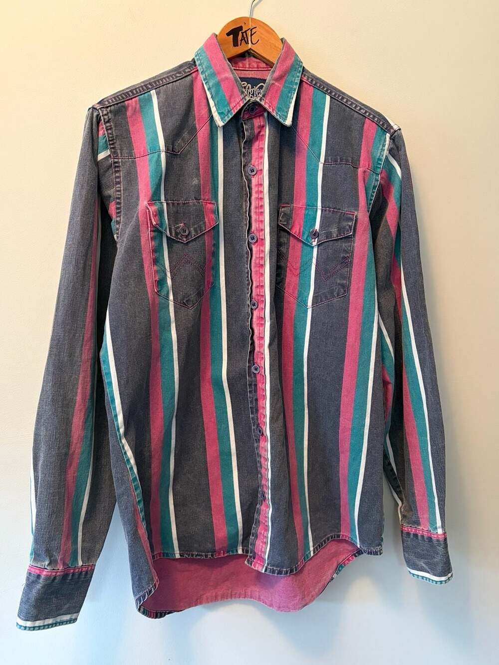 Wrangler Brushpopper Western Shirt Size 15 1/2-35 Multicolor Stripe